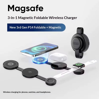 Chargeur sans fil magnétique pliable trois-en-un, multifonctionnel, pour téléphone portable