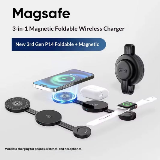 Chargeur sans fil magnétique pliable trois-en-un, multifonctionnel, pour téléphone portable