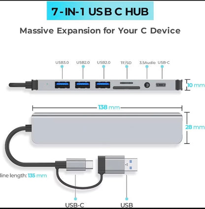 Station d'Accueil USB-C 7- en-1 en Alliage  avec concentrateur Multi-ports