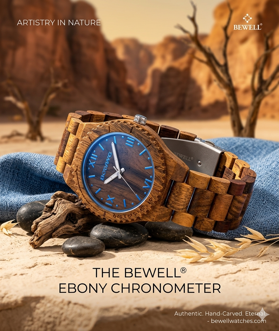 Montre de luxe  pour homme en bois naturel avec design
