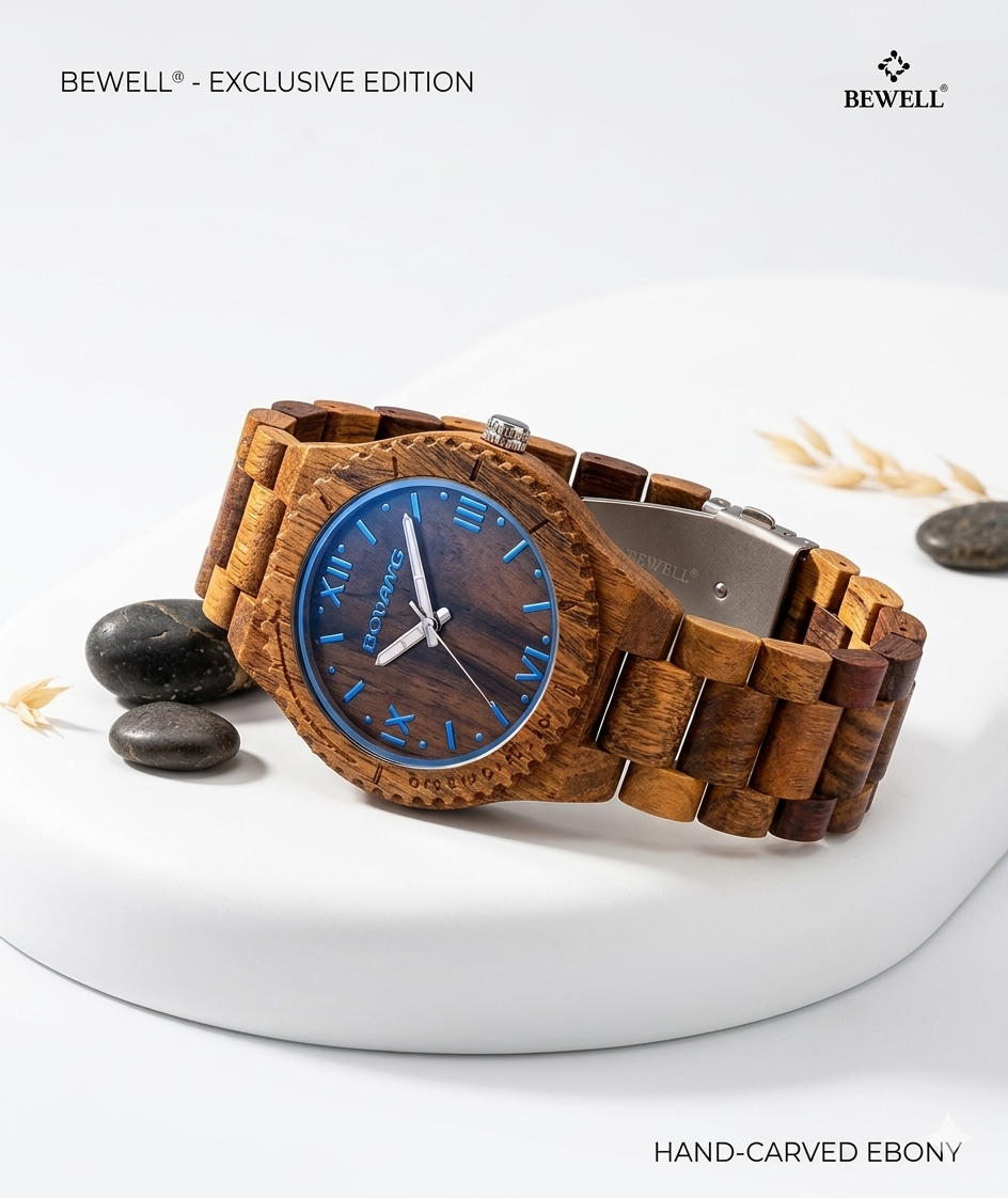 Montre de luxe  pour homme en bois naturel avec design