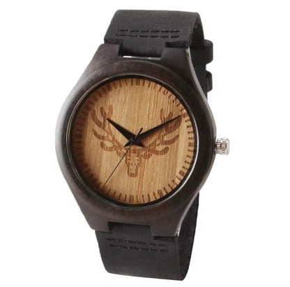 Cadrant en Bois et Bracelét en Cuire
