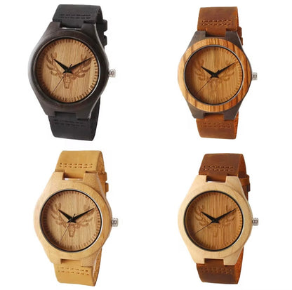 Cadrant en Bois et Bracelét en Cuire
