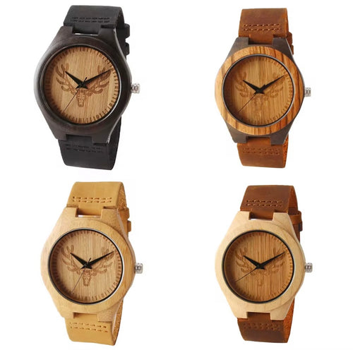 Cadrant en Bois et Bracelét en Cuire