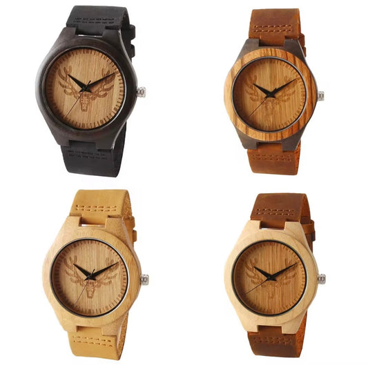 Cadrant en Bois et Bracelét en Cuire