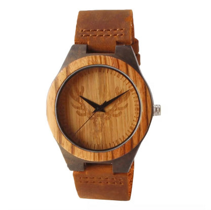 Cadrant en Bois et Bracelét en Cuire