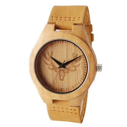 Cadrant en Bois et Bracelét en Cuire